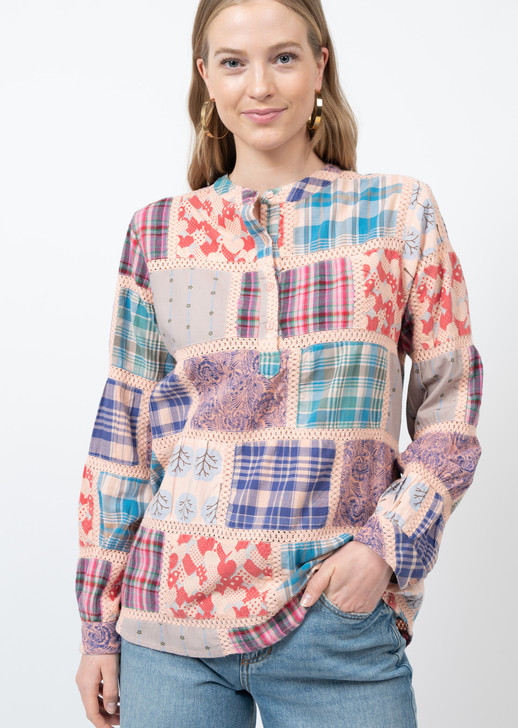 IVY JANE- PATCHWORK PATTERNED TOP IN PINK