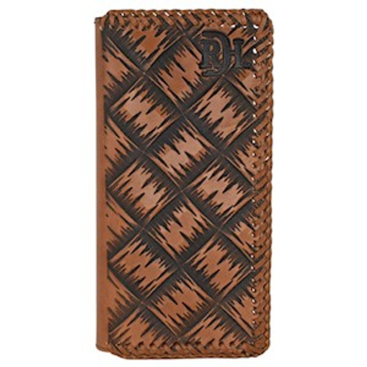 RED DIRT- RODEO WALLET XL BASKET WEAVE TOOLING WITH LACED LEATHER EDGE