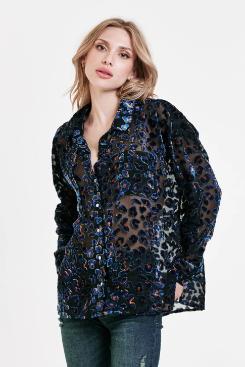 DEAR JOHN- ARIANNA FRONT TIE SHIRT WITH BLUE SPOTS