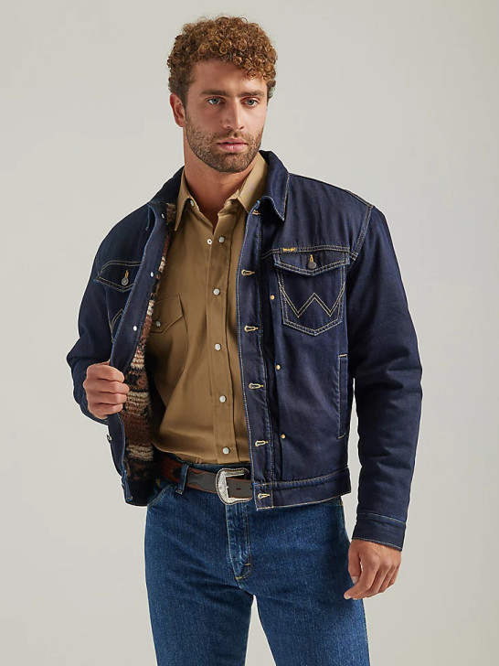 WRANGLER- MEN'S WESTERN VINTAGE SHERPA LINED DENIM TRUCKER JACKET
