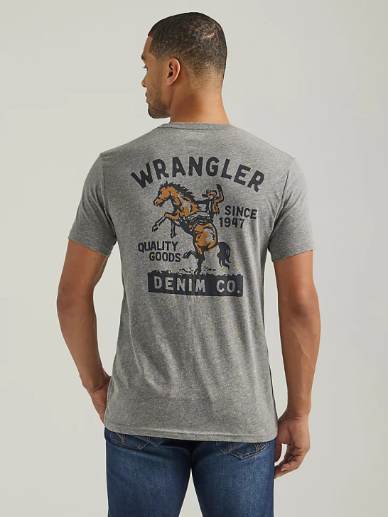 WRANGLER- MEN'S BUCKING COWBOY BACK GRAPHIC T-SHIRT IN GRAPHITE HEATHER