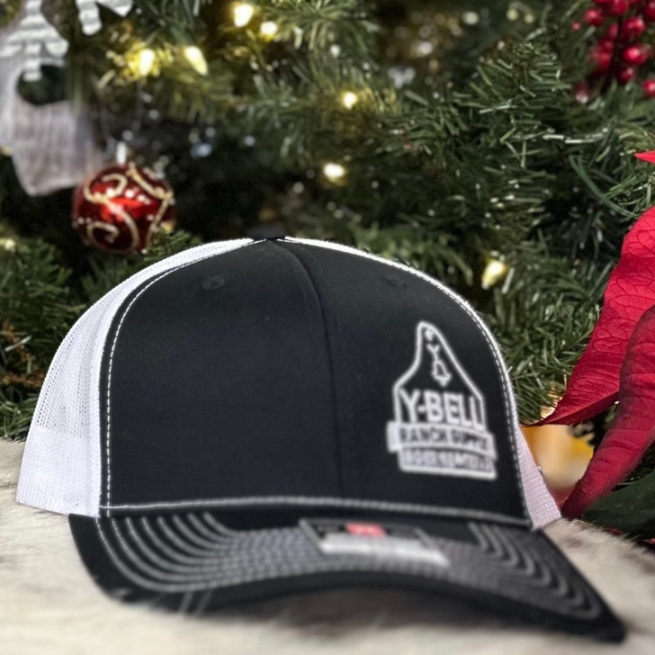 Y-BELL- TRUCKER BLACK AND WHITE COW TAG CAP