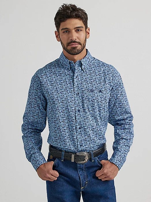 WRANGLER- MEN'S GEORGE STRAIT LONG SLEEVE SHIRT IN BLUE PAISLEY