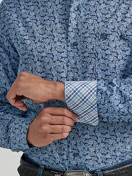 WRANGLER- MEN'S GEORGE STRAIT LONG SLEEVE SHIRT IN BLUE PAISLEY