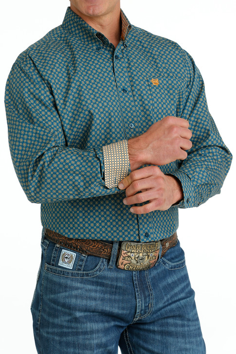 CINCH- MEN'S MEDALLION PRINT BUTTON-DOWN WESTERN SHIRT IN BLUE