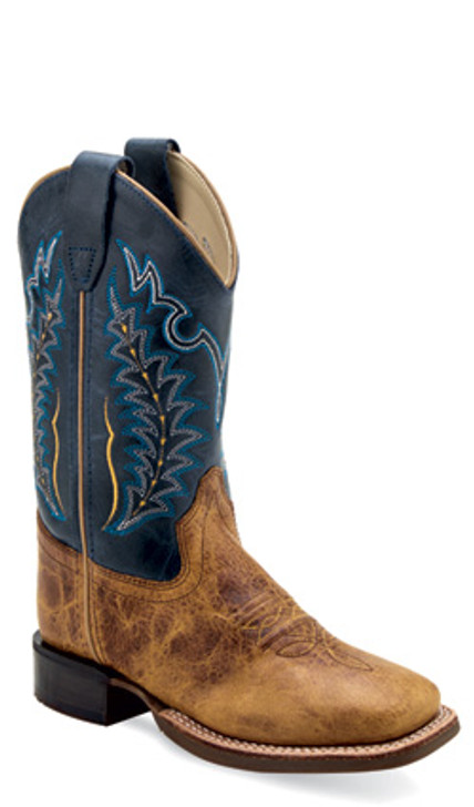 OLD WEST- BOY'S BROAD SQUARE TOE BLUE LEATHER BOOTS