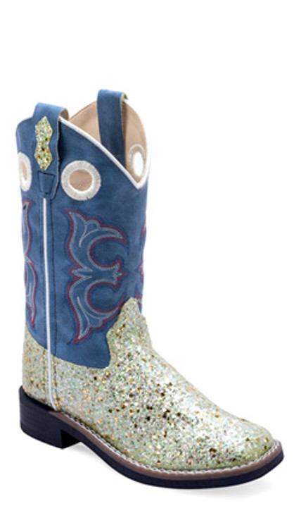 OLD WEST- GIRL'S SPARKLE SILVER AND SKY BLUE BOOTS
