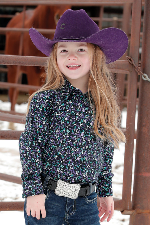 CRUEL- GIRL'S WESTERN PRINT SHIRT IN BLACK