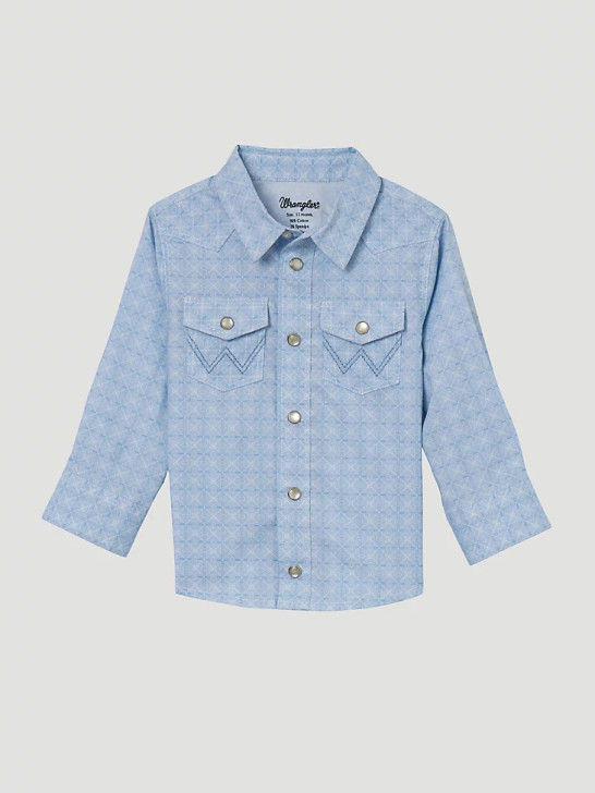 WRANGLER- LITTLE BOY'S PLAID WESTERN SHIRT IN GREEN BLUE SEA