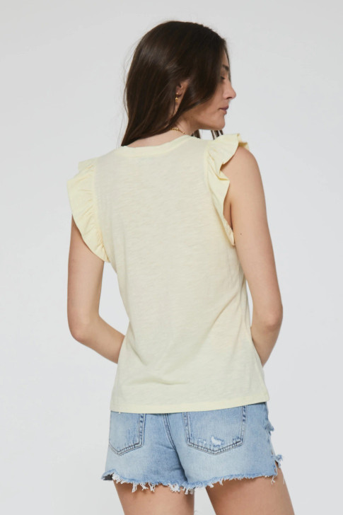 ANOTHER LOVE- WOMEN'S NORTH RUFFLE TRIMMED TOP IN LEMON CURD