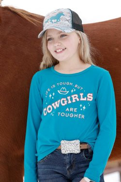 CRUEL- GIRL'S "LIFE IS TOUGH BUT COWGIRLS ARE TOUGHER TEE" IN TEAL