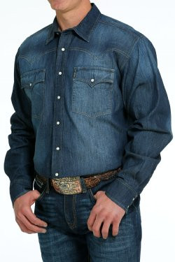 CINCH- MEN'S DENIM WESTERN SNAP SHIRT IN INDIGO