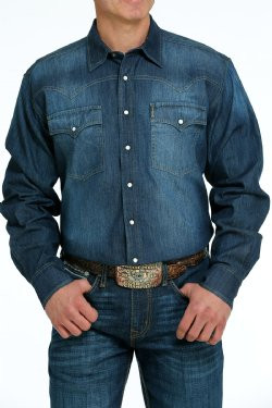 CINCH- MEN'S DENIM WESTERN SNAP SHIRT IN INDIGO