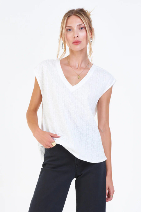 DEAR JOHN- YANIS LAUREL EMBROIDERY TOP IN WHITE LACE