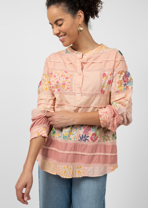 IVY JANE- WOMEN'S PATCHWORK PATTERNED TOP IN PINK