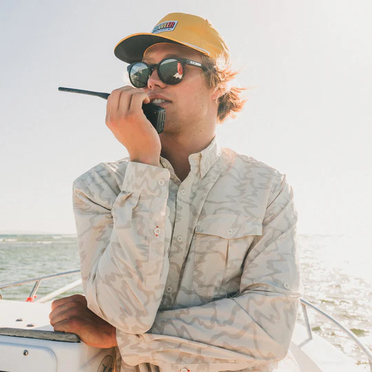 HOWLER BROTHERS- MEN'S MATAGORDA LONGSLEEVE SHIRT IN OCEAN MOTION OFF WHITE