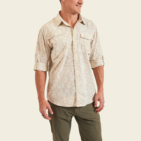 HOWLER BROTHERS- MEN'S MATAGORDA LONGSLEEVE SHIRT IN OCEAN MOTION OFF WHITE