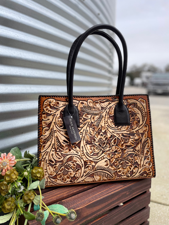 JUAN ANTONIO- HAND PAINTED SADDLE AND TAN TOOLED TOTE