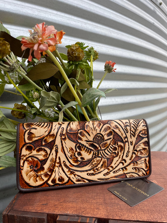 JUAN ANTONIO- HAND PAINTED SADDLE AND TAN TOOLED WALLET