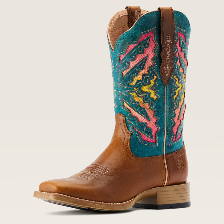 ARIAT- WOMEN'S LANEY VENTTEK 360 WESTERN BOOTS IN TOFFEE AND TEAL