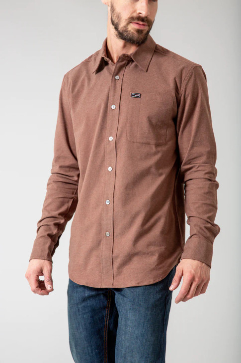 KIMES RANCH- MEN'S COCHISE DRESS SHIRT IN BROWN HEATHER