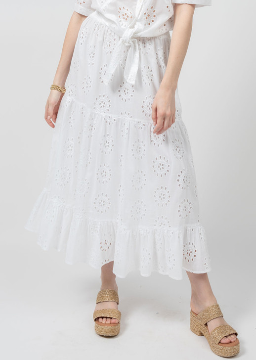 IVY JANE- WOMEN'S EYELIT TIERED SKIRT IN WHITE