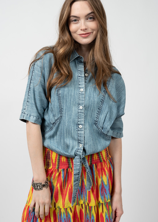 IVY JANE- DENIM TIE & GO TOP IN INDIGO