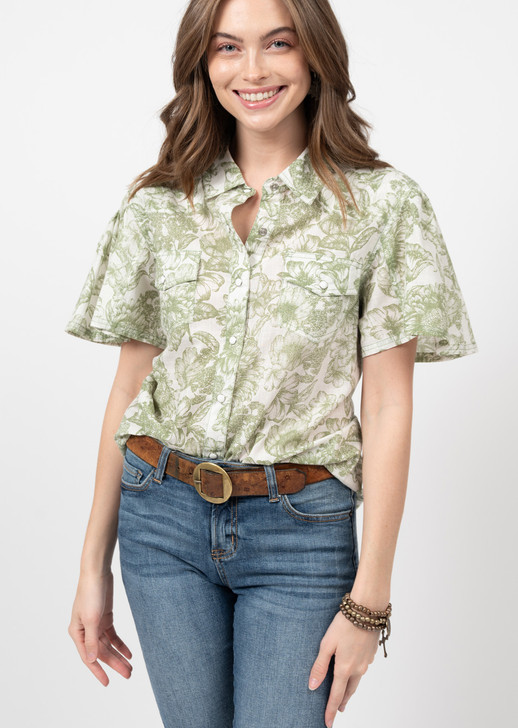 IVY JANE- WOMEN'S BOTANICAL SNAP SHIRT IN GREEN