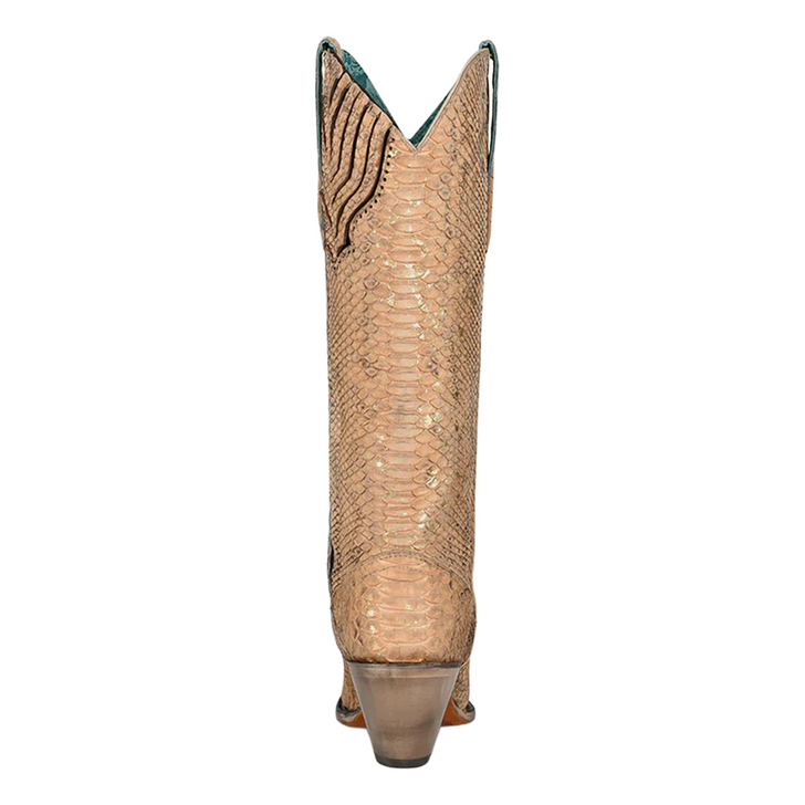 CORRAL - WOMEN'S NUDE GENUINE PYTHON SNIP TOE TALL TOP COWBOY BOOTS