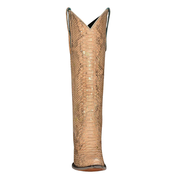 CORRAL - WOMEN'S NUDE GENUINE PYTHON SNIP TOE TALL TOP COWBOY BOOTS