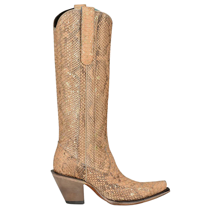 CORRAL - WOMEN'S NUDE GENUINE PYTHON SNIP TOE TALL TOP COWBOY BOOTS
