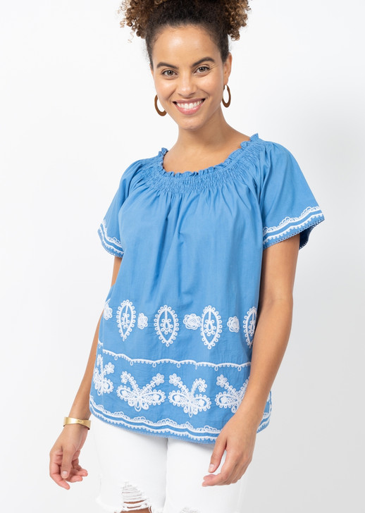 IVY JANE- WOMEN'S OVER THE BORDER TOP IN BLUE