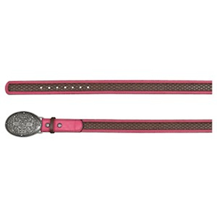 TRENDITIONS- GIRL'S CATCHFLY TOOLED PATTERN BELT WITH PINK TRIM