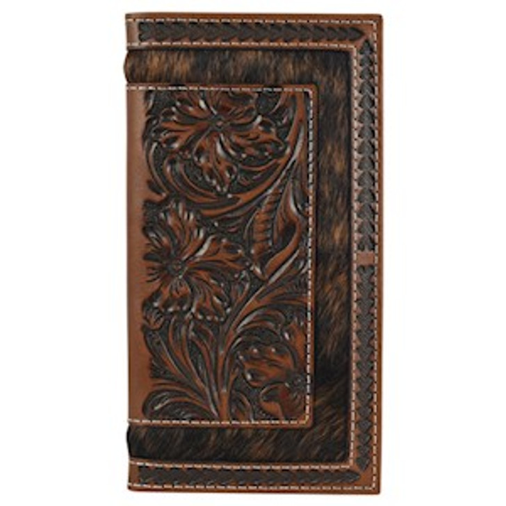 JUSTIN- MEN'S GENUINE LEATHER RODEO WALLET WITH HAIR ON AND TOOLING