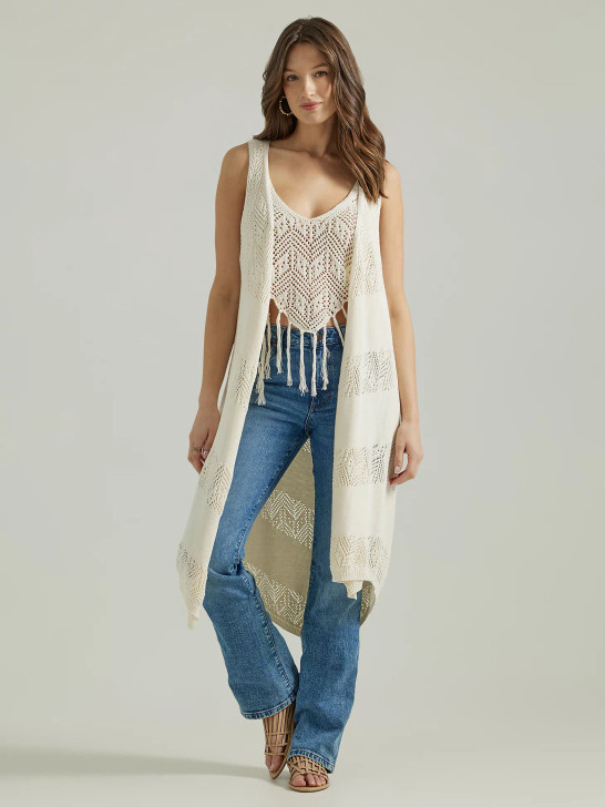 WRANGLER- WOMEN'S BOHO CROCHET DUSTER IN CREAM