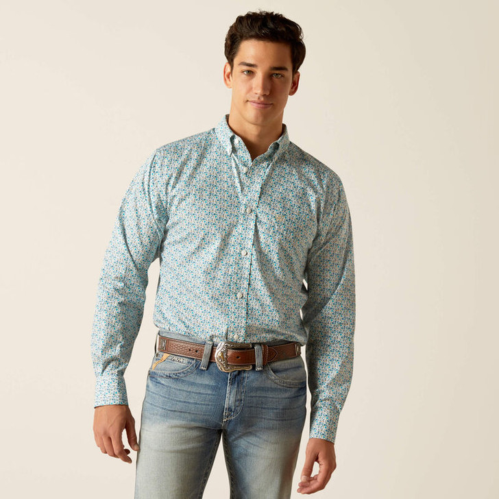 ARIAT- MEN'S WRINKLE FREE KELLEN FITTED SHIRT IN BLUE