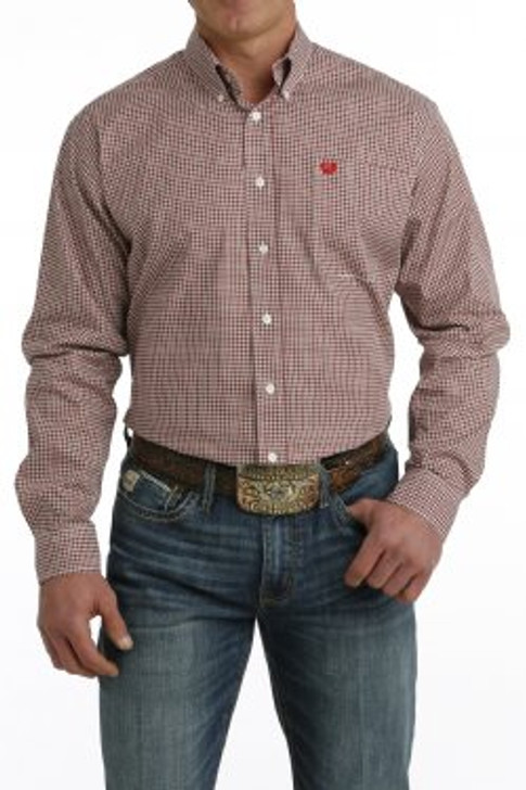 CINCH- MEN'S GEOMETRIC PRINT BUTTON-DOWN WESTERN SHIRT IN WHITE AND RED