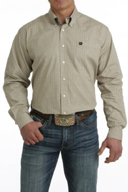 CINCH- MEN'S GEOMETRIC PRINT BUTTON-DOWN WESTERN SHIRT IN KHAK