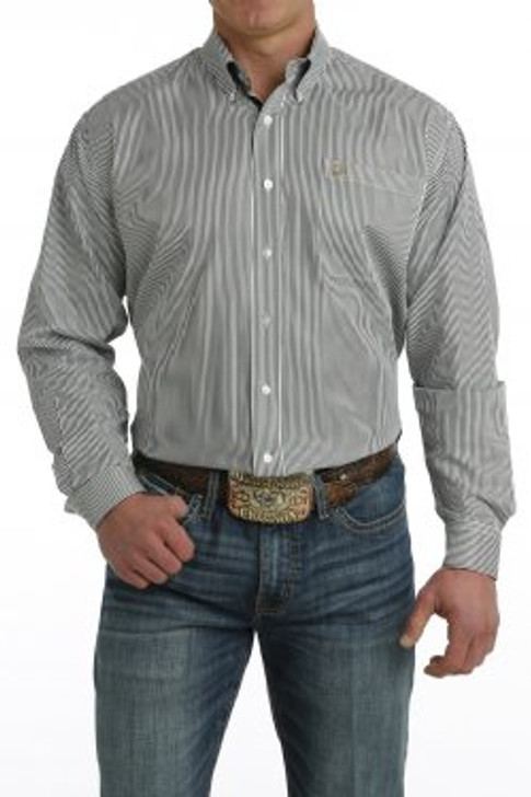 CINCH- MEN'S TENCEL STRIPE BUTTON-DOWN WESTERN SHIRT IN BLACK & WHITE