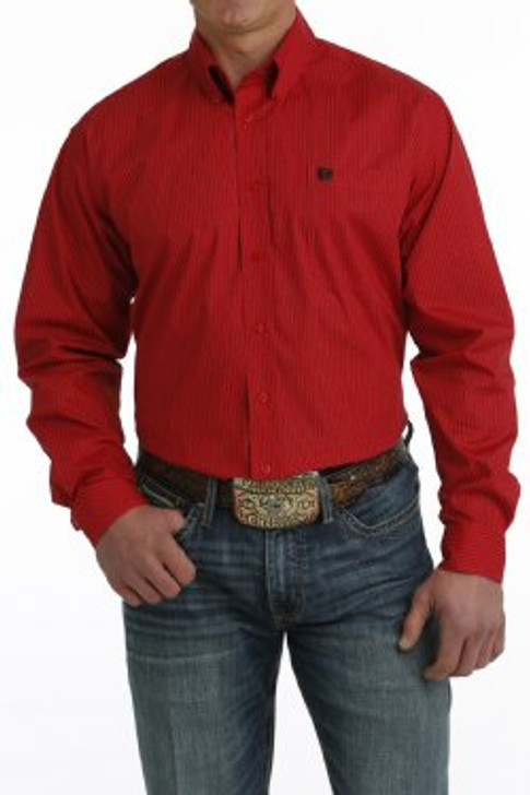 CINCH- MEN'S STRETCH GEOMETRIC PRINT BUTTON-DOWN WESTERN SHIRT IN RED