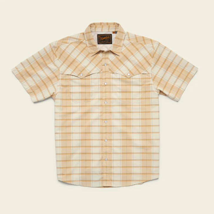 HOWLER BROTHERS- MEN'S OPEN COUNTRY TECH SHIRT IN BRADEN PLAID BROWN RICE