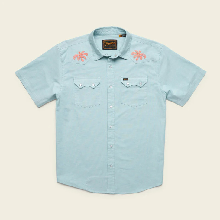 HOWLER BROTHERS- MEN'S CROSSCUT DELUXE SHORTSLEEVE SHIRT IN FRONDS NILE BLUE