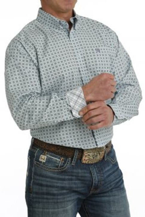 CINCH- MEN'S GEOMETRIC PRINT BUTTON-DOWN WESTERN SHIRT IN BLUE AND PURPLE