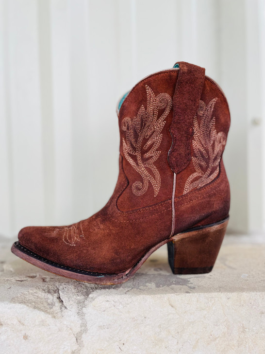 CORRAL- WOMEN'S COGNAC EMBROIDERY ANKLE BOOTS