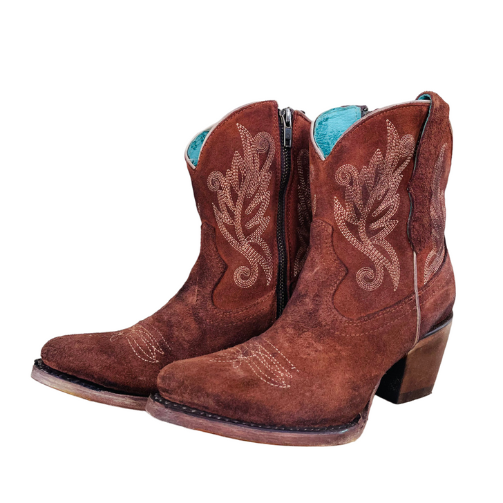 CORRAL - WOMEN'S COGNAC EMBROIDERY ANKLE BOOTS