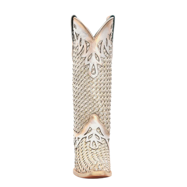 CORRAL - WOMEN'S WHITE GLITTER WOVEN OVERLAY SNIP TOE COWBOY BOOTS