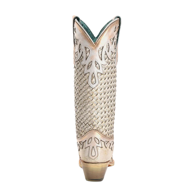 CORRAL - WOMEN'S WHITE GLITTER WOVEN OVERLAY SNIP TOE COWBOY BOOTS