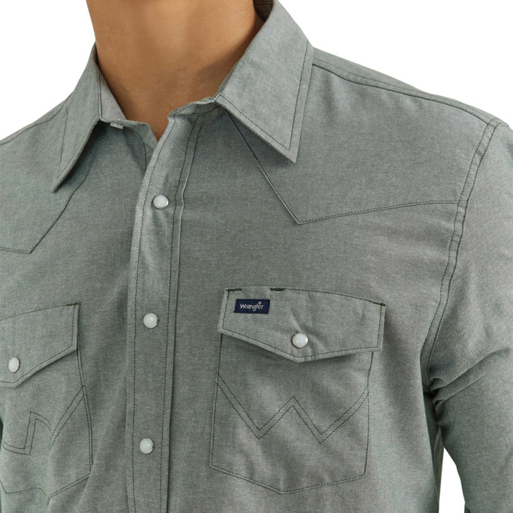 WRANGLER- MEN'S WESTERN LONG SLEEVE WORKSHIRT IN GREEN