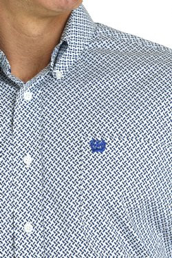 CINCH- MEN'S GEOMETRIC STRETCH BUTTON-DOWN WESTERN SHIRT IN BLUE AND WHITE