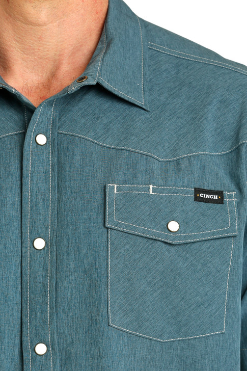 CINCH- MEN'S SHORT SLEEVE CAMP SHIRT IN BLUE GREEN